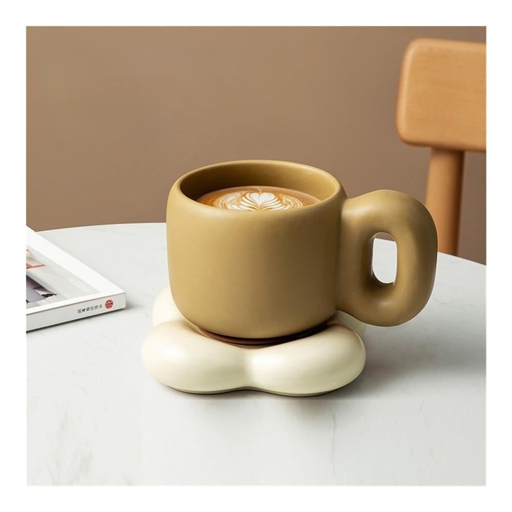 Keramiktasse in Blütenblattform, kreative nordische Heimdekoration, handgefertigte Tasse, personalisierter Teller, Kaffee, Tee, Milch, Kuchen, 500 ml, 1 (Kaffee-Set)