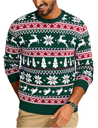 Demegimi Suéter Navidad Hombre Punto Cuello Crew Christmas Jumper Hombre Manga Larga Navideñas Invierno