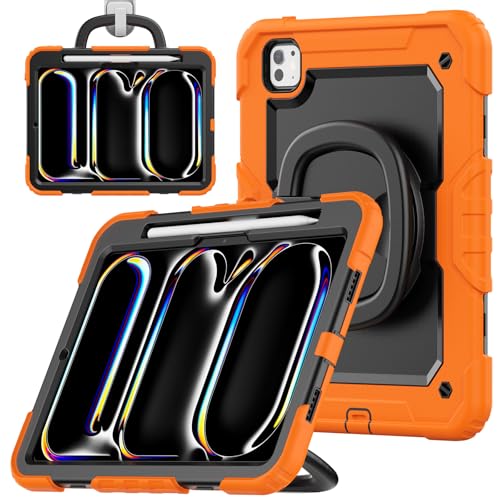 Étui de protection robuste iPad Pro 11 M4 2024 porte-crayon et poignée rotative