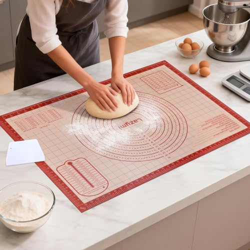 Lazymi Antidérapant Tapis de Cuisson en Silicone extra épais, Anti-Adhérent Feuille de Cuisson Patisserie avec Mesures, Tapis de Four pour...