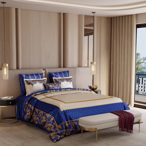 Image of Stoa Paris 300TC UltraSatin Super Size 7 Piece Comforter Set, 274cm x 274cm Ideal for King & Double Bed, Gentle on Skin & Hair, Fade & Wrinkle Resistant, Home Decor, Quick Dry, Coronation - Blue