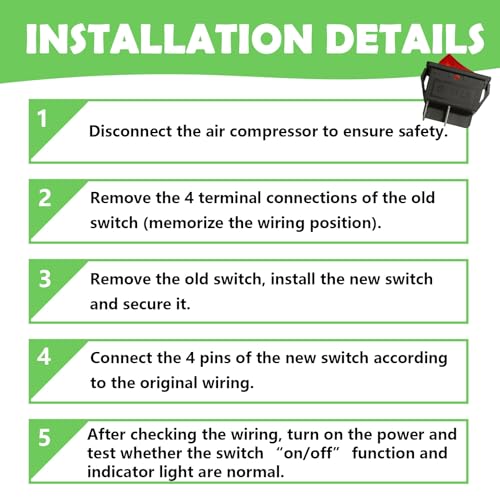 Image of 15A /30A 250V Air Compressor Switch 4-pin 2-Position with Light,Compatible with Kobalt 8 Gal Tank Unit On-Off-Switch Replaces 5607-0020-01