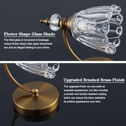 Image of Brushed Antigue Brass Wall Sconces Set of Two, Hardwired Bathroom Vanity Light Fixtures, Vintage Sconces Wall Deco Set of 2, Glass Wall Lights for Bathroom, Bedroom,Hallway (Excludes G9 Bulb)