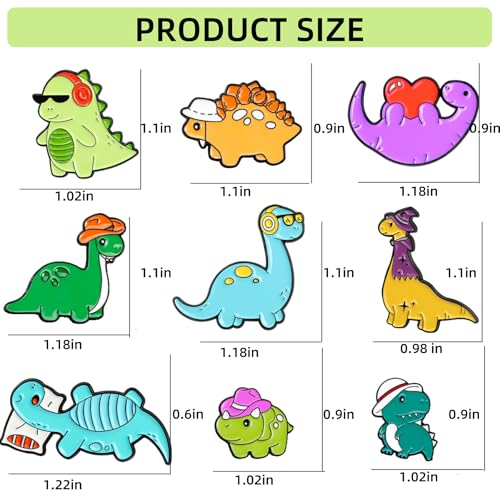 9 Pcs Cute Dinosaur Enamel Pins, Dino Anime Pins for Backpacks Animal Brooches for Backpacks Lapel Pins Clothes Hats Bags Backpack Badges Accessory Diy Gifts for Women Men2
