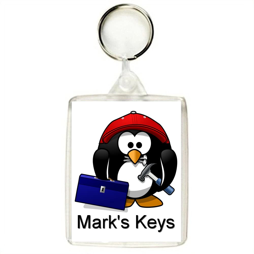 Key Expressions Multicoloured Personalised Builder/Carpenter/Handyman Penguin Novelty Keyring/Bag Tag