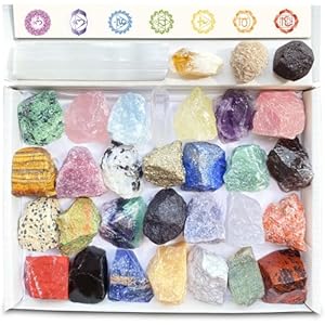32 Natural Crystals and Healing Stones with Guide, Real Raw Crystals Set for Crystal Healing, Chakra, Meditation, Home Decor, Bulk Rough Stone Collection