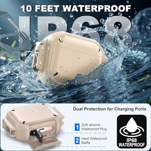 Image of RFUNGUANGO IP68 Waterproof AirPods Pro 3 Case with Lock, Khaki