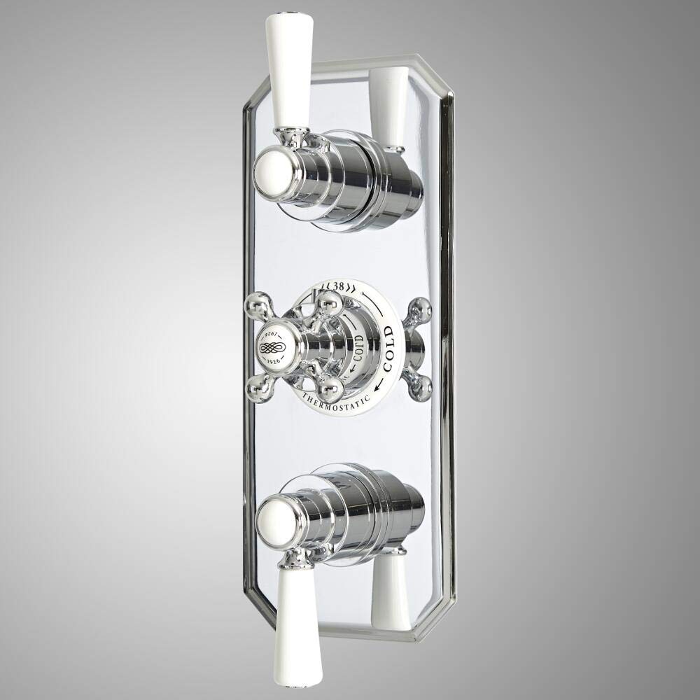 Milano Chrome & White Elizabeth 3 Outlet Concealed Thermostatic Mixer Shower Valve - Chrome White