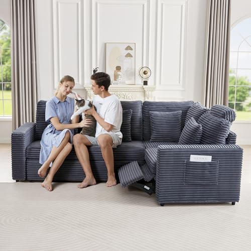 Image of RARZOE Modular Sofa Power Recliner Module, Corduroy Power Reclining Chair for Living Room Modular Sectional Sofa Couch,Grey