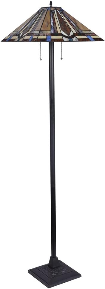 Tiffany Mission Style Floor Lamp Standing Light Fixtures 65-Inch Tall Stained Glass Shade 16-inch Wide Pull Chain for Bedroom, Living Room