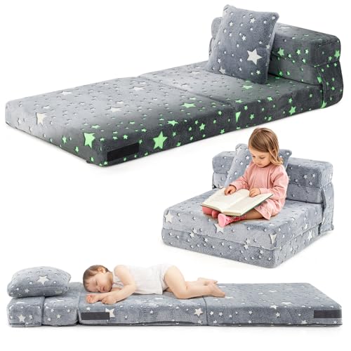 Costzon Tri-Fold Sofa Bed for Kids, Glow Star Pattern Floor