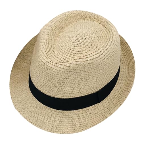 YJZQ Chapeau de Soleil Panama Enfant Pliable Anti-UV - Chapeau de Paille Beige pour Été, Plage,...