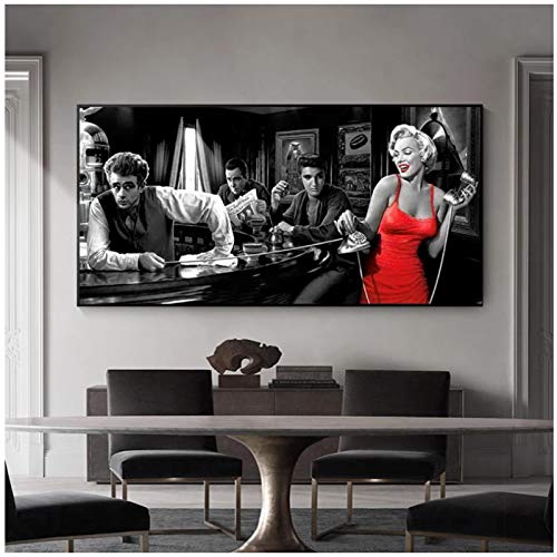 ZXYFBH Décoration Murale James Dean, Marilyn Monroe, Elvis Presley - Peintures sur Toile, Affiches et Impressions - Photo d'Art Mural Salon, 70x140 cm, 1 Pièce Sans...