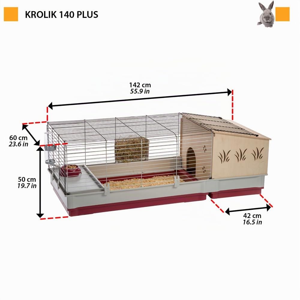Ferplast Cage Cochon d'Inde Cage Lapin Clapier Rongeurs - Accessoires Inclus - Ouvrant et modulable 142 x 60 x h 50 CM - Krolik 140 Plus