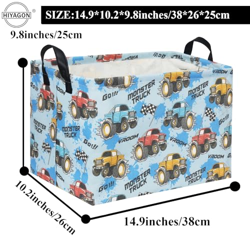 Hiyagon Rectangular Monster Truck Basket For Kids Basket Empty Baby Basket For Boys And Girls Cute Toy Storage Organizer Bin Box Monster Truck Room Decor thumb #5
