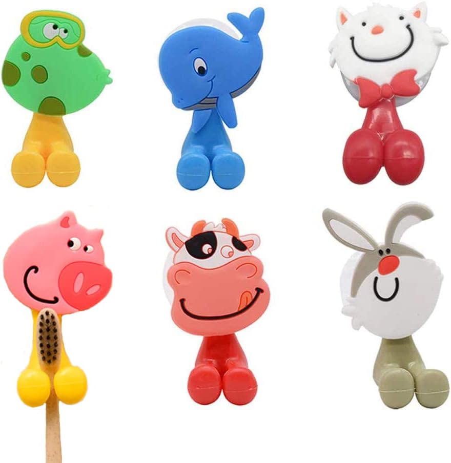 CRITIVE-S Kids Toothbrush Holder With Suction Cup Set of 6 - Toothbrush Head Holder - 6 Animals Waterproof Wall Mounted Bathroom Toothbrush Holder(Style Random)