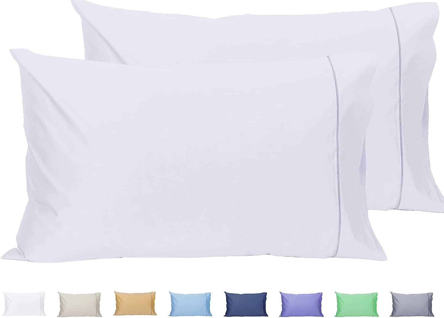 Precious Star Linen Queen Pillowcases - Set of 2 - Envelope Closure - Soft 100% Cotton 20x30 Inch Pillowcase for Sleeping Breathable & Silky Bed Pillow Cover Hotel Pillowcases White Striped