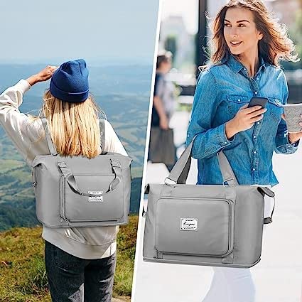 Image of bagsmart Alphabita Foldable Travel Duffel Bag, Large Capacity Folding Lightweight Waterproof Carry Luggage Fashion Bag (Grey)