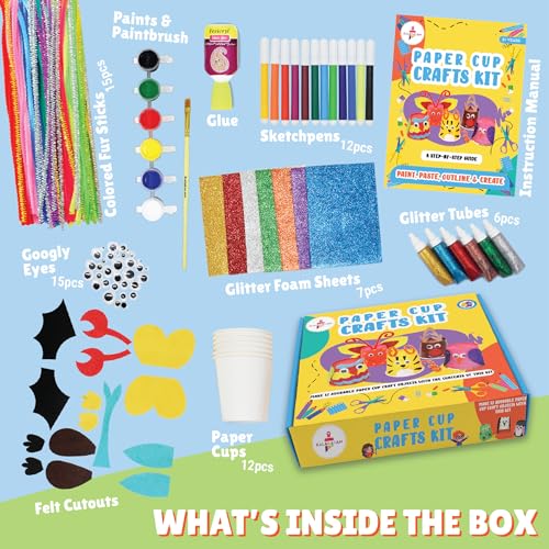 Image of Kalakaram DIY Paper Cup Craft Kit, Paper Cup Painting & Coloring Activity Kit | Art and Craft Kit | Creative Activity Kit | Birthday Gift Kit for Teens, Girls, & Kids Age 6, 7, 8, 9, 10, 11, 12, 13+