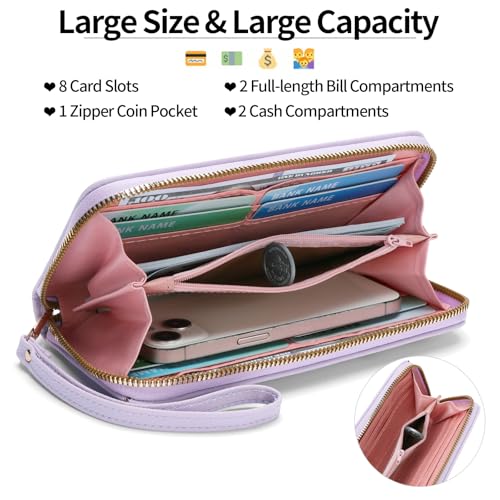 Image of RNIEGA Womens Wallet RFID Blocking Vegan Leather Zipper Around Ladies Wallets Long Clutch Purse with Wristlet