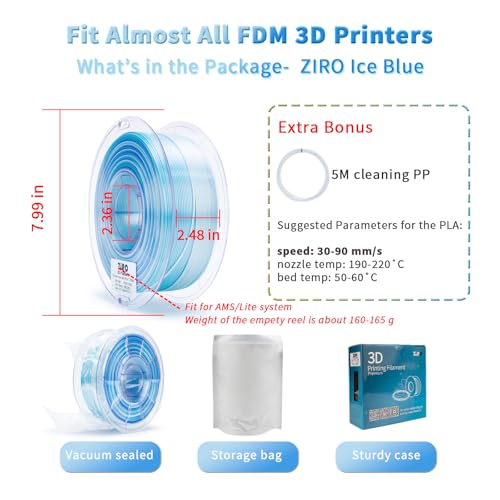 Image of ZIRO Fast Gradient PLA, Sillk Multi Color 3D Printer Filament 1kg, Ice Blue