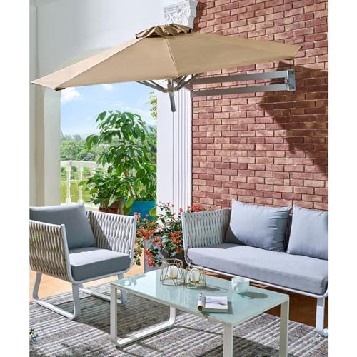 Naścienny zewnętrzny parasol tarasowy, regulowany, uchylny parasol przeciwsłoneczny, trwały metalowy słupek i aluminiowa rama do ogrodu, tarasu, balkonu i rozwiązań zaciemniających