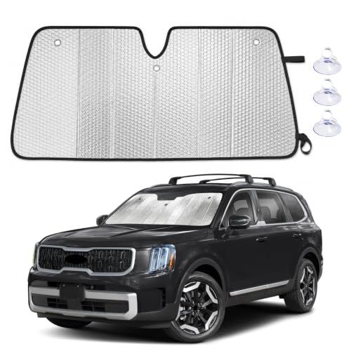 Image of EcoNour Foldable Sun Shade Fit for Kia Telluride 2020-2023 2024 2025 | Accordion Windshield Sun Shade, Front Car Window Shades Sun Visor, Blocks UV Rays & Heat, Car Accessories