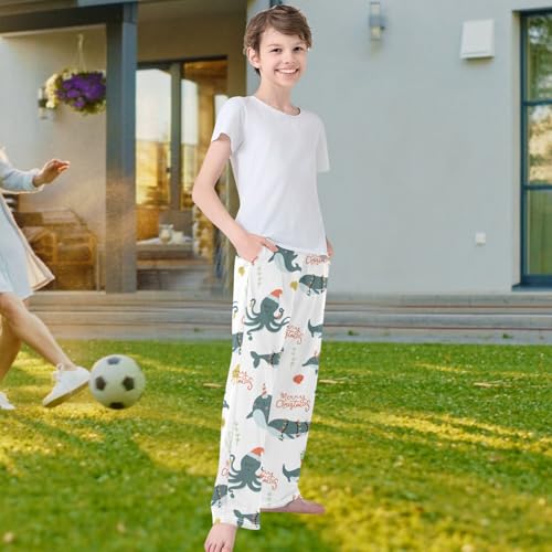 visesunny Boy‘s Christmas Pants Soft Lounge Jogger Pants Printed Elastic Waist Long Bottoms Trousers with Tow Pockets S-XL4