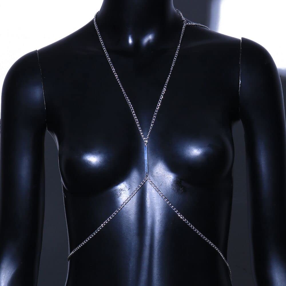 RWRAPS Körperketten Zubehör Geschirr Körperkette Sexy Metallbrust für Frauen Geschenk Körperschmuck Halskette BH-Kette Bikini Strandgeometrie (2) (2) (1)