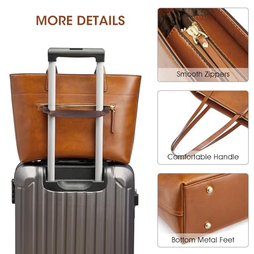 Image of Kattee Vintage Genuine Leather Work Tote for Women | Spacious interior with a zip compartment for organized work, travel, and everyday essentials.