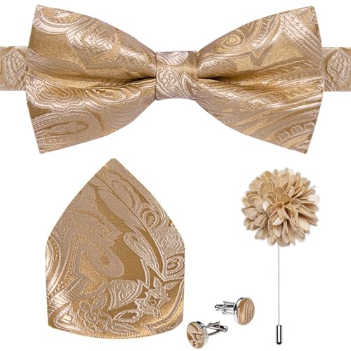 Image of DiBanGu Pre-Tied Bow Ties for Men Silk Adjustable Tuxedo Bowties Pocket Square Cufflinks Set with Lapel Pin Jacquard Woven