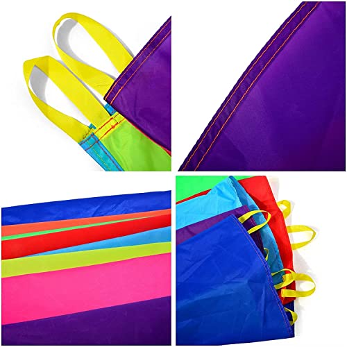 Dimoxii Regenboog parachutespel Kleurrijk Parachute met 8 Handvat Parachute Vliegdoek met Diameter van 2m voor… - Image 4