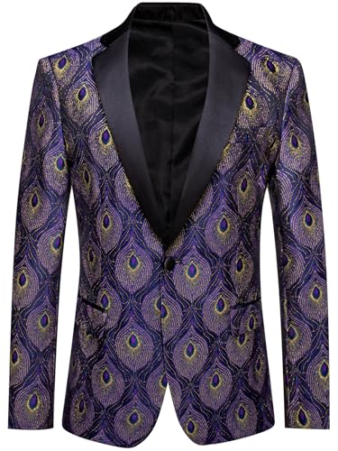Image of Barry. Wang Men's Sport Coats & Blazers Flower Suit Jacket 1 Button Paisley Tuxedo Mardi Gras Carnival Parade Gift