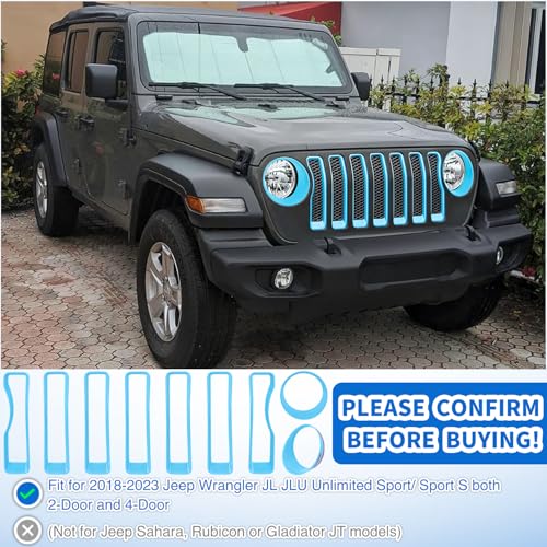 Image of Nilight Grill Inserts fit for Jeep Wrangler Front Grille Inserts Headlight Cover Set for JL JLU Unlimited Sport SportS 2018 2019 2020 2021 2022 2023 Grille Bezels Trim Exterior Accessories Blue 9 Pcs