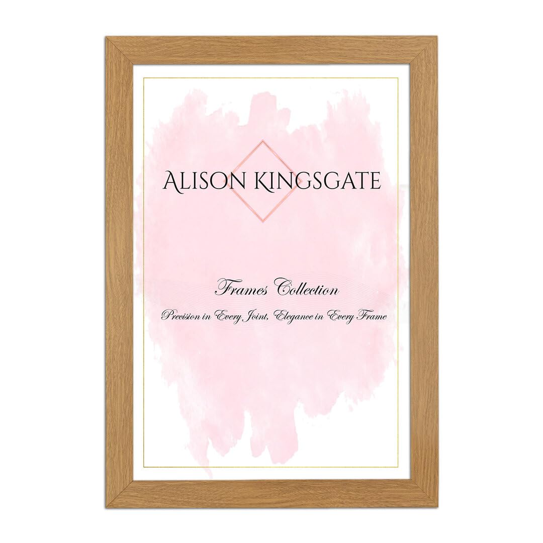 Alison Kingsgate Sleek 9X7 Picture Frame - Engineered Wood with Shatterproof Perspex Front -Perfect for Photos, Posters, Certificates -Suitable for Wall Mount or Tabletop Display - Oak