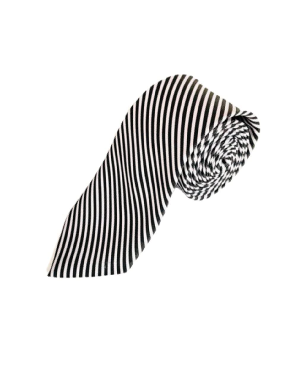 Stripes Design, Poly Cotton Smooth Fabric, Black Sleek Stripes Neck Tie With Pocket Square-image-23