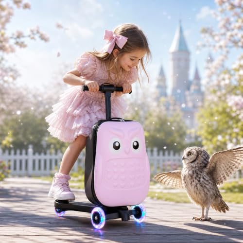 Detachable Scooter Suitcase for Kids & Teens, 3D Cute Owl Ride-On Luggage - image 2