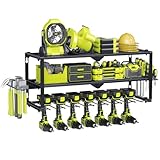 BILIONE 3 Layers Wall-Mounted Tool Rack,Heavy-Duty Large Garage Power Tool Storage,Tool Organizer with 7 Drill Holders,Suitable for Various Tools and Hardware Accessories
