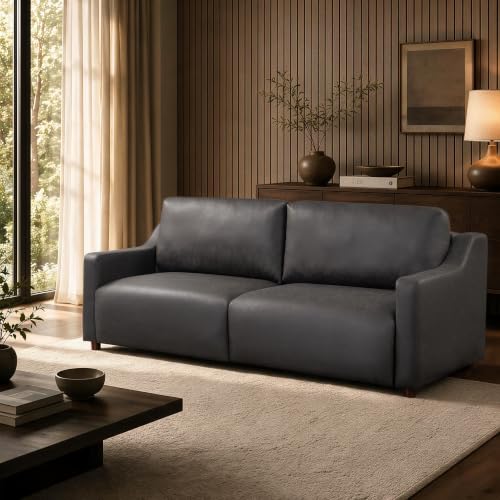 Image of Serta Glendale 90.2 inch Queen Size Wall-Hugging Convertible Sofa, Dreamcoil Comfort, Vegan Suede Fabric, Charcoal