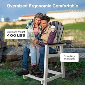 Tall Adirondack Chairs Outdoor Balcony Chair Patio Bar Stool Chair with Widened Arms High Back Footrest 400lbs All Weather Bar Height Chair for Garden Yard Backyard