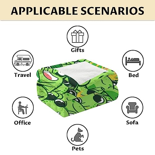 Mercuryelf Frog Throw Blanket - Soft, Fuzzy & Warm - 60x80 Inches Flannel Blankets for Bed, Couch - Green Novelty Throws Gift for Women Men