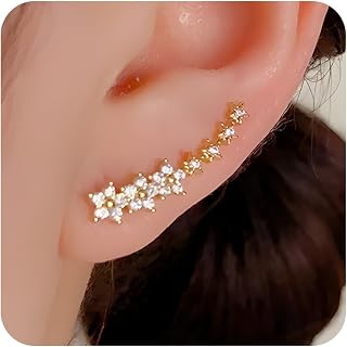 ピアス レディース 14金 メッキ 金アレ対応 イヤークリップ ラインピアス 花 キャッチレス ゴールド シルバー ピンクゴールド