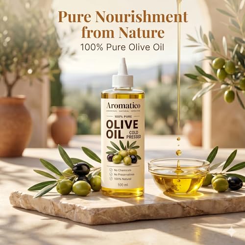 Image of Aromatico Olive Oil Extra Virgin 100% Pure Cold Pressed Oil for Hair, Skin & Body Deep Nourishment | Rich in Antioxidants | Multipurpose Natural Oil - 100ml