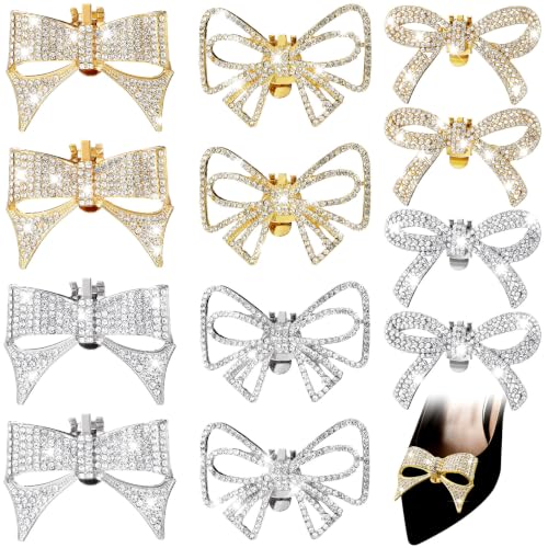 Image of XunYee 12 Pcs Rhinestone Bow Shoe Clips Buckle Decorative Bow Clips for Shoes Elegant Removable Shoe Charms for Women, 6 Style
