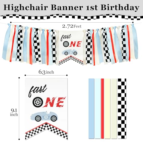 Image of Kriyokiaa Fast One Highchair Banner 1st Birthday Boy Race Car First Birthday Party Decorations Fast One Race Car Photo Prop Cake Smash