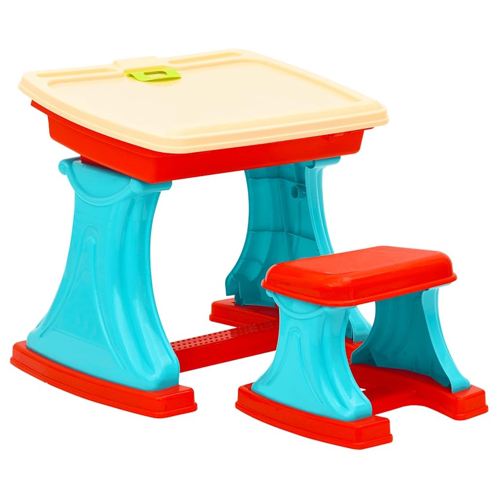Mangloder - Scrivania per bambini, regolabile, multicolore, con vano portaoggetti, sgabello incluso, pieghevole, adatto per giochi creativi e apprendimento nella cameretta dei bambini, stimola