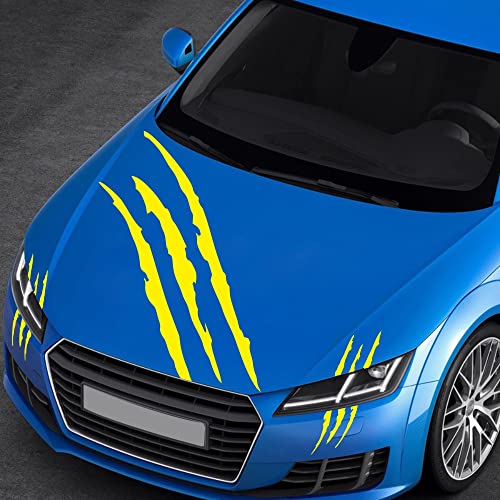 Image of Car Decals Claw Mark Stickers to Cover Hood Headlights Scratches, Modified Cars /Vans /SUVs /Trucks, Pack of 3 (Yellow)