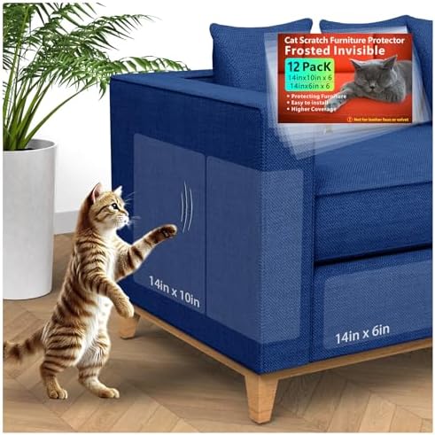 Anti Cat Scratch Furniture Protectors from Cats Scratching, 12 Pack Self-Adhesive Single Side Couch Sofa Corner Protector from Cat Claws - Cat Scratch Deterrent for Furniture