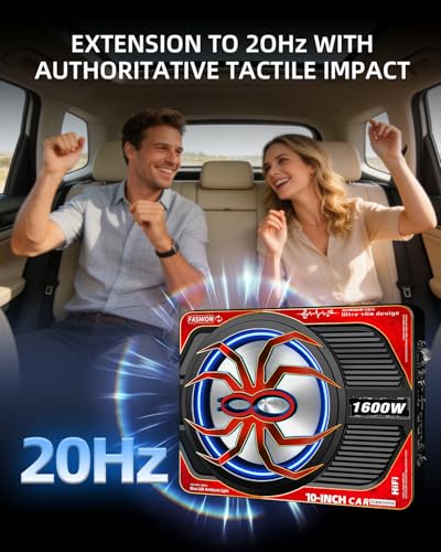 Image of 1600W Slim Under Seat Subwoofer and Amp Package, Powered Car Subwoofer with Built-in Amp, Subsonic Deep Bass, LED Switch Control, High-Excursion Underseat Subwoofer for Truck /Car Audio Systems