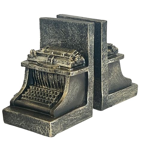 Bellaa 25747 Decorative Bookend Typewriter Royal Retro Book Ends Stopper Industrial Rustic Vintage Style Classic Type Writer Statues Bookshelves Home Decor 7 inch